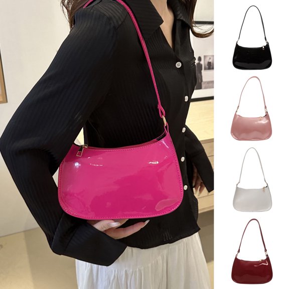 Joernso Retro Glossy Shoulder Bag Ladies Solid Color Faux Leather Underarm Bag Casual Hobo Purse Waterproof Handbag for Daily Life Travel Parties