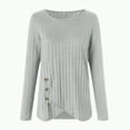 thumbnail image 5 of Towmus Long Sleeve Shirts for Women Fall Clothes Tunic Tops Loose Fit Dressy Crewneck Pullover Sweaters with Button Cross Hem, Grey, M, 5 of 6