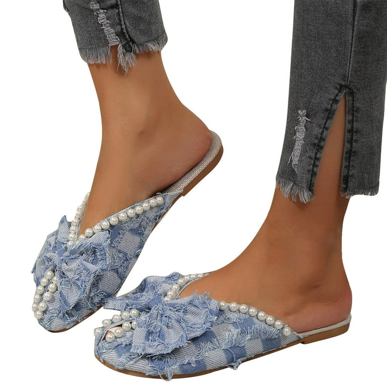 Silver Half Flat Sandals Women's Summer Mules Sandals Silver Half Flat Sandals Women's Summer Mules Sandals