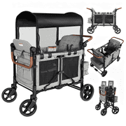 TouHeart Wagon Stroller for 4 Kids with Canopy, Removable Seats, 5-Point Harness, Gray