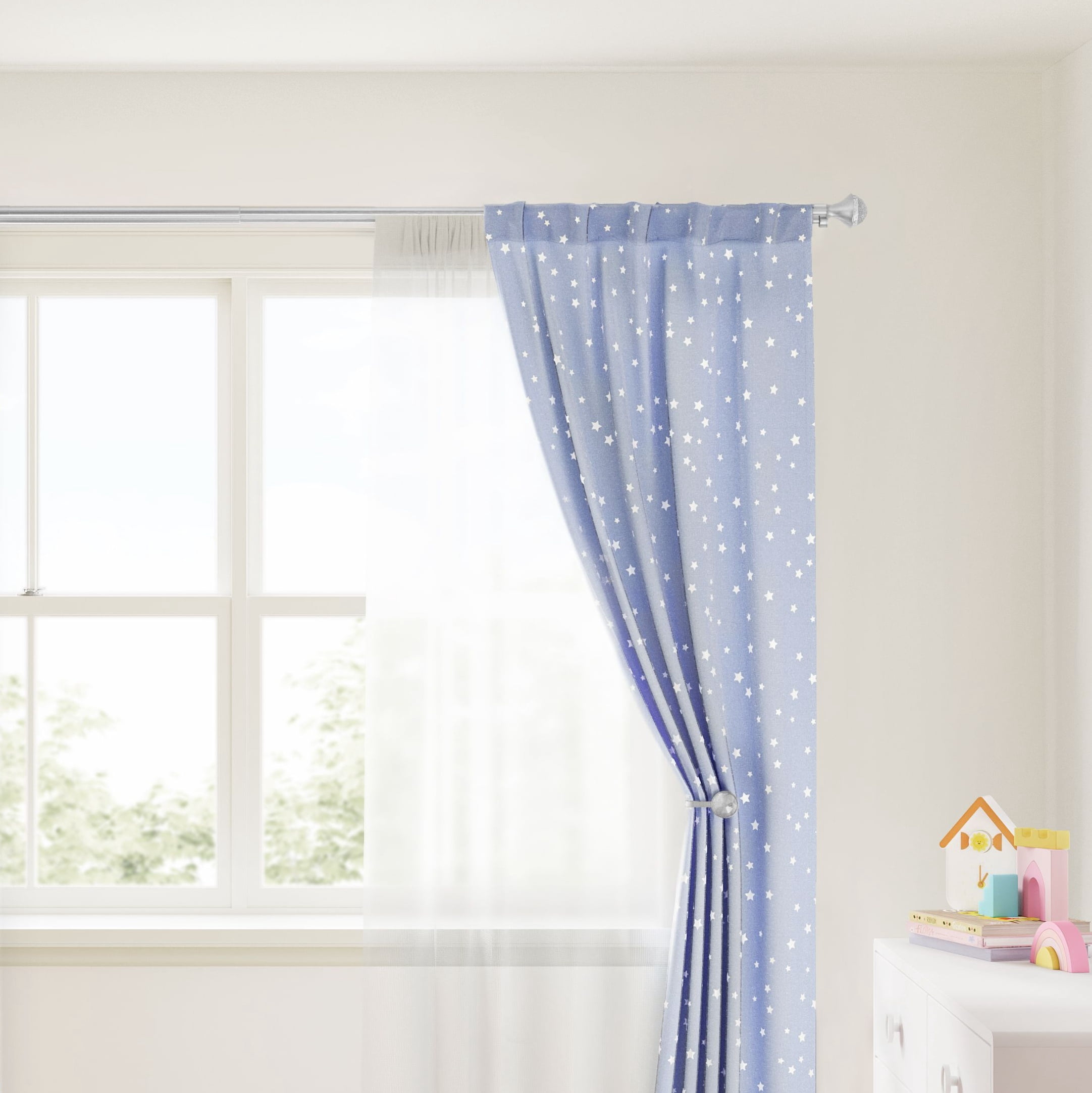 Mainstays Kids 3/4" Satin Nickel Faceted Gem Adjustable Double Curtain Rod, 28"-48"