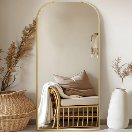 Condition photo showing New/Like New for antok 71 x28.1 floor mirror arched full body standing mirror for bedroom & living room gold