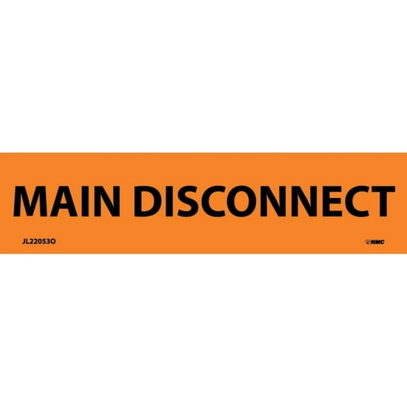 NMC Signs Jl22053O, Main Disconnect Electrical Marker, 1.125 X 4.5, Pressure Sensitive Vinyl .0045