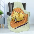 thumbnail image 4 of Cookie Soft Flannel Fleece Throw Blanket, Kitten Character Laying down on a Couch Sipping Milk, Cozy Plush for Indoor and Outdoor Use, 50" x 70", Cream Orange, by Ambesonne, 4 of 5
