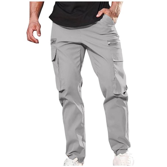 fartey Hiking Pants for Men Loose Comfy Multiple Pockets Cargo Pants Lounge Elastic Waist Workout Pants with Drawstring Lightweight Soft Outdoor Fishing Joggers Trousers