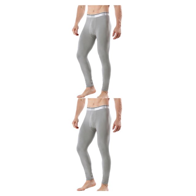 Guardurnaity Calzoncillos largos a prueba de frío para invierno, pantalones térmicos, ropa interior, ropa de dormir, suministros lavables de larga Grueso-Gris Claro 2XL 2piezas