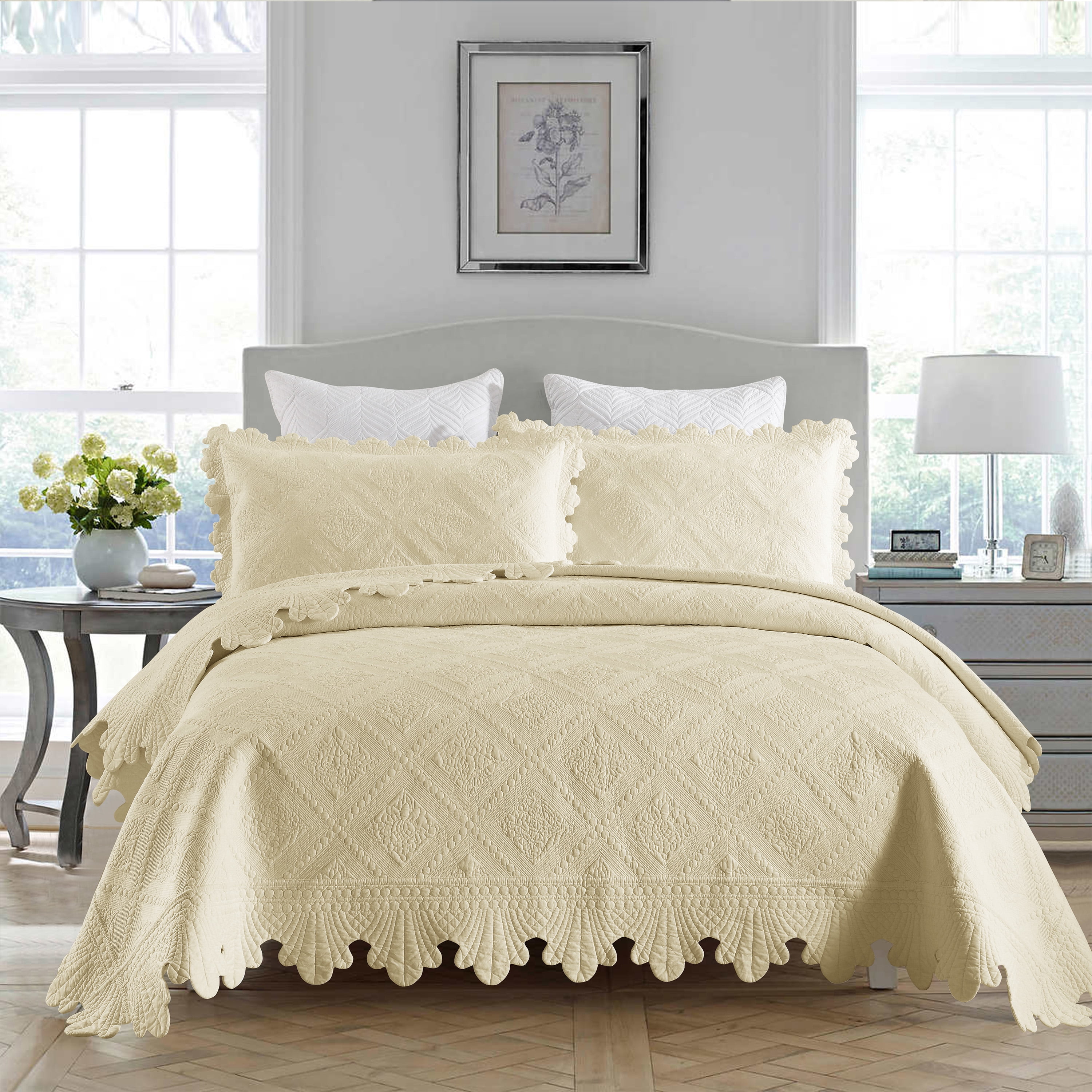 MarCielo 3Pcs 100% Cotton Oversized Quilt Bedspread Coverlet Set TK