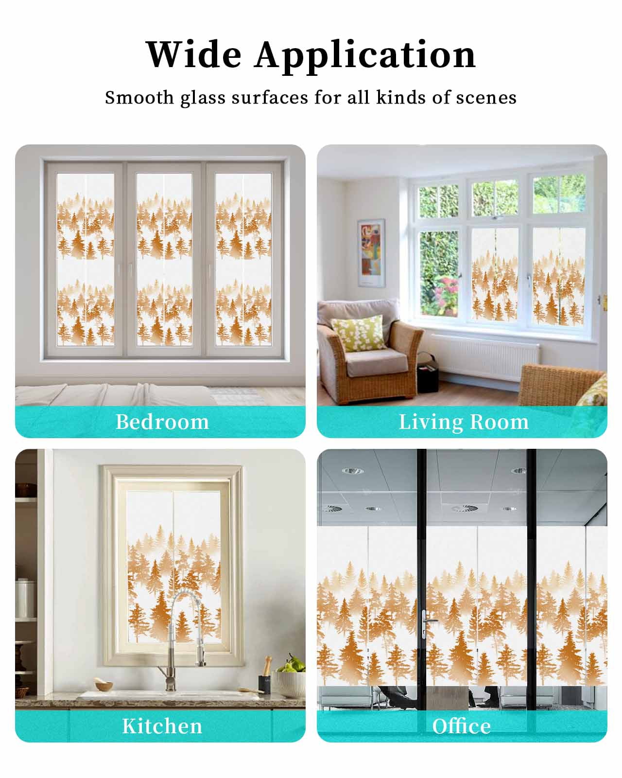 Window Privacy Film, Burnt Orange Forest UV Sun Blocking Window Tint Film Heat Control One Way Blackout Window Film, Modern Abstract Silhouette Art Non Adhesive Static Cling Sticker 29.5x78.7 In