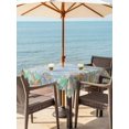 thumbnail image 3 of Outdoor Tablecloth with Umbrella Hole for Patio/Picnic/Party/Camping, Summer Beach Starfish Waterproof Table Cloth Square Cover Washable, Blue Coastal Ocean Conch Wood Grain (60"x 60"), 3 of 9