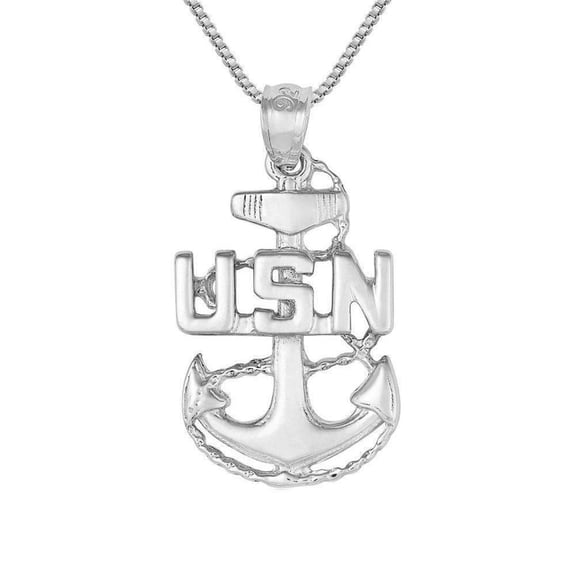 925 Sterling Silver Necklace w/ Navy Anchor Pendant Charm