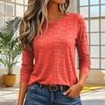 thumbnail image 3 of Fmbrln Women's 3/4 Length Sleeve Tops Stripe Crew Neck T Shirts Fall Casual Loose Soft Shirts Red 4XL, 3 of 4