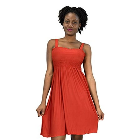 Smocked Dress - Peach Couture Women's Knee Length Multicolor Exotic Smocked Printed Summer Dress (Solid Orange XL)