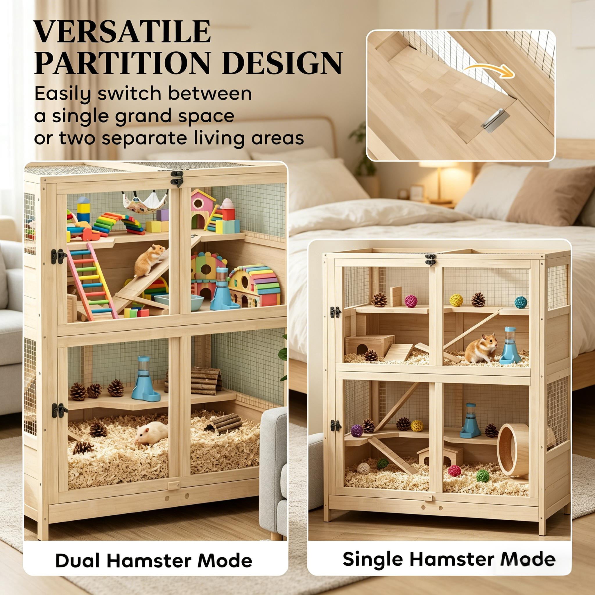 Spacious Small Animals Cage, Hamster Cage with Three Ramps, Pet Cage