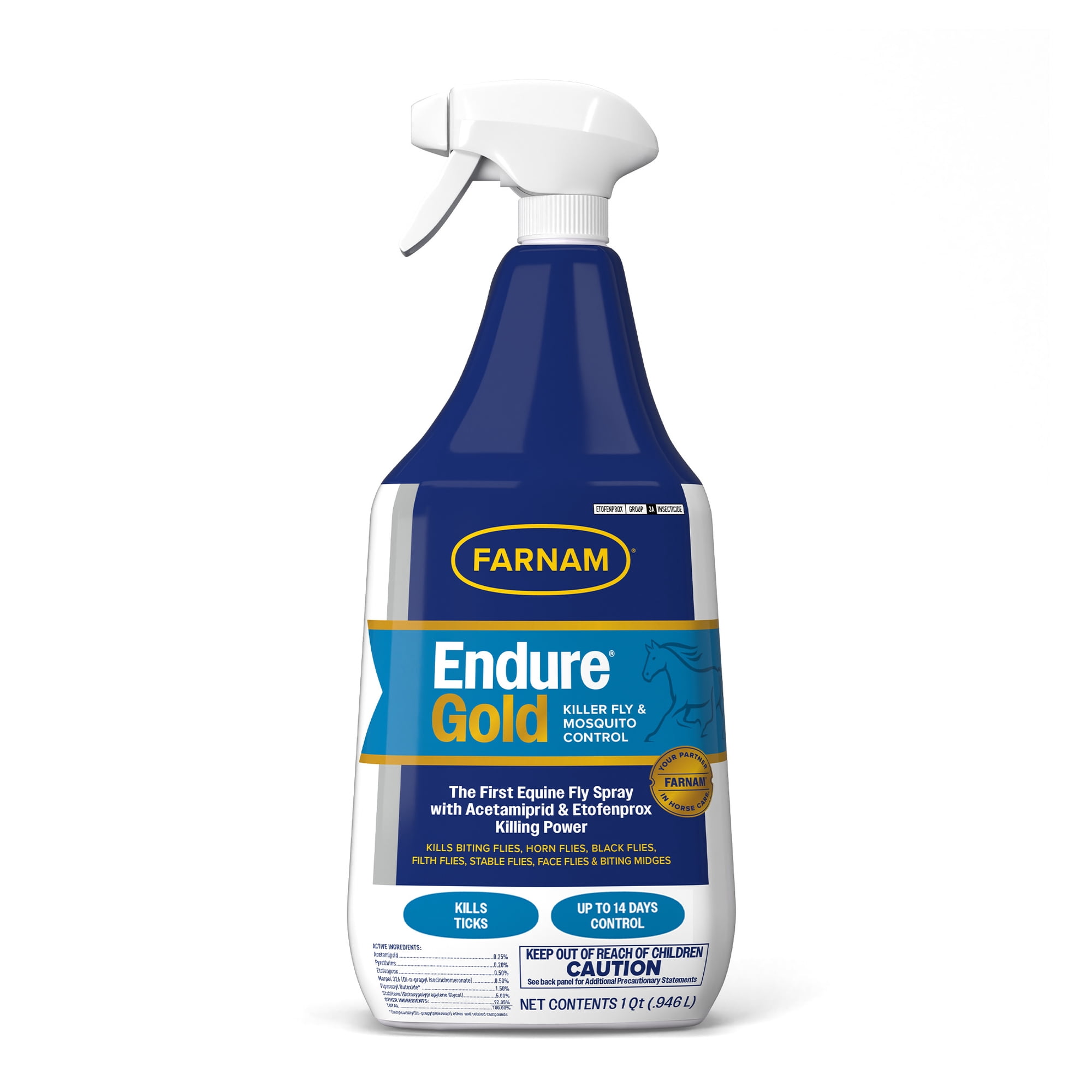 Farnam Endure Gold Equine Fly Spray, Long-Lasting Control, 1 Quart