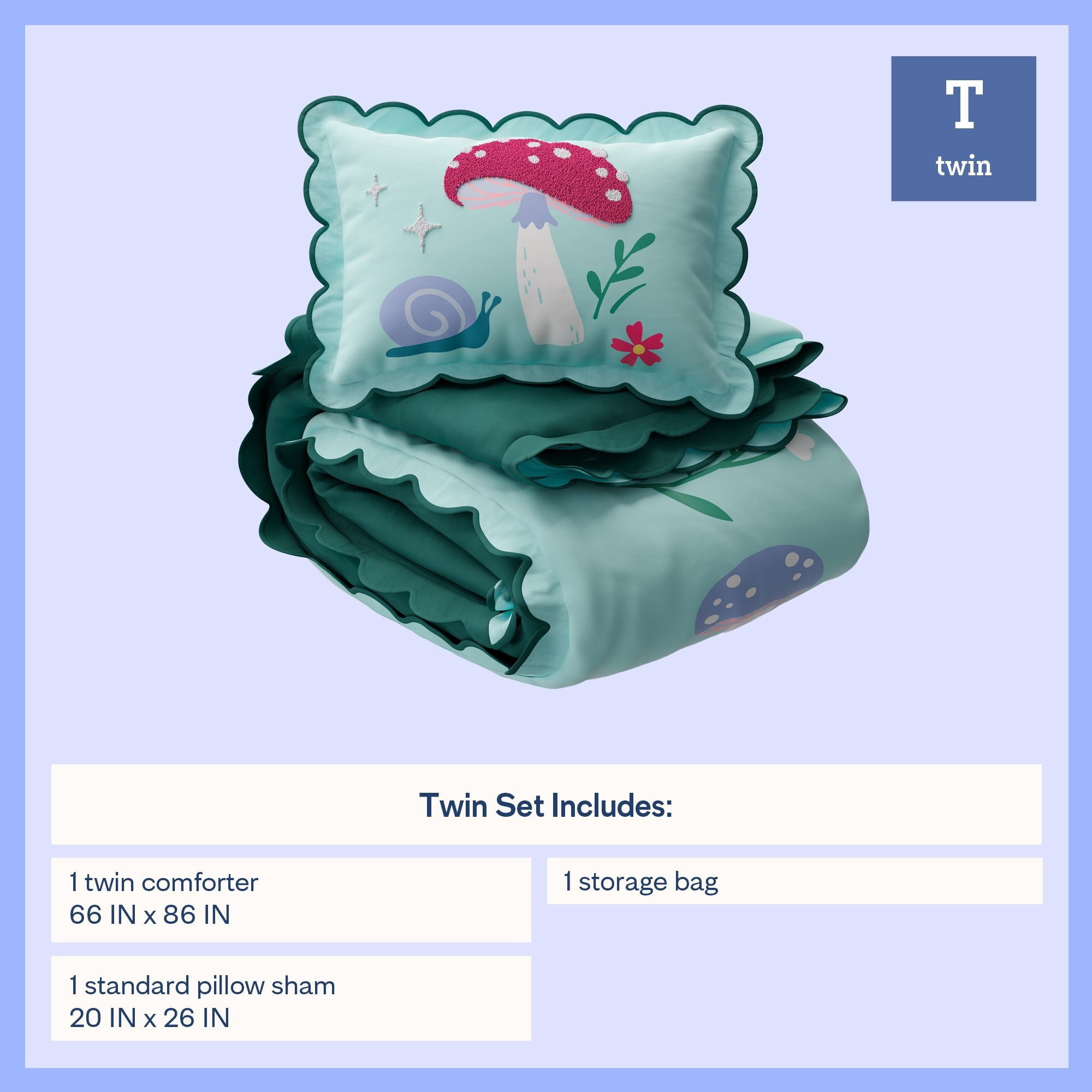 Mainstays Kids Textured Fairy Garden Comforter Set, Twin, 2 Pieces