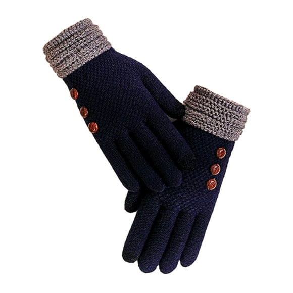 Women's gloves, winter gloves warm wool knit warm thin lining, touch screen finger gloves for cold weather - Midnight Navy Blue