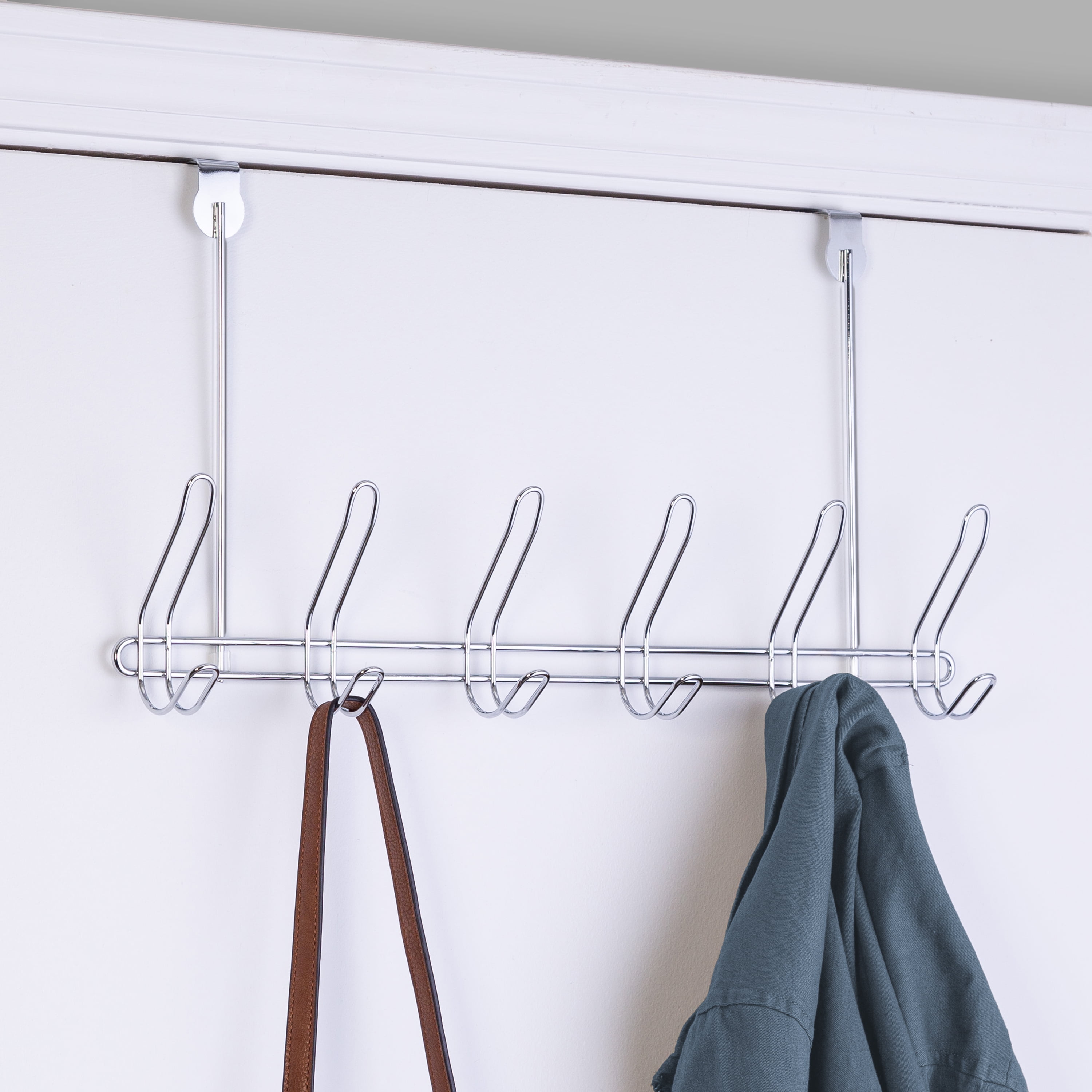 Honey Can Do Over-The-Door 6-Hook Clothes Hanging Rack, Chrome 