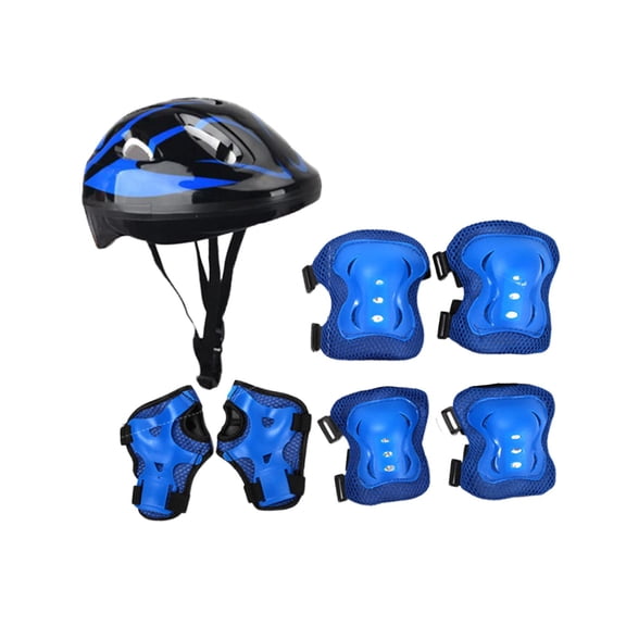 Juego de 7 cascos de bicicleta para niños, equipo de monopatín para andar en patineta al aire libre Azul
