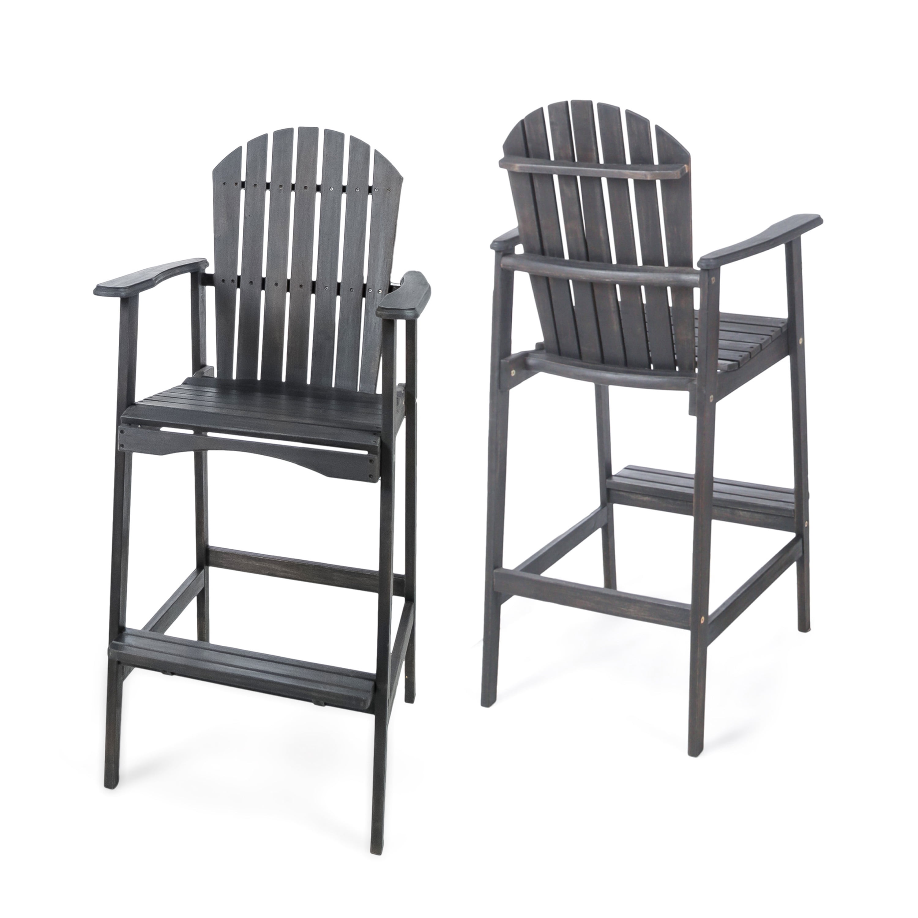 Outdoor Adirondack Bar Stool Set of 2, Solid Wood Height Seats for Patio Bar, Dark Gray
