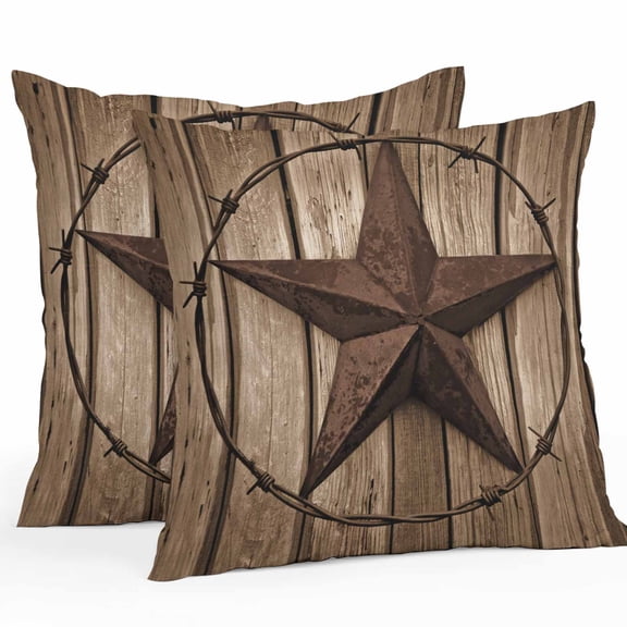 Vintage Texas Star Outdoor Pillow Covers Pack of 2 Brown Wood Grain Wire Waterproof Throw Pillow Covers Decorative Cushion Cases for Patio Garden Tent Balcony Couch 26x26 inch