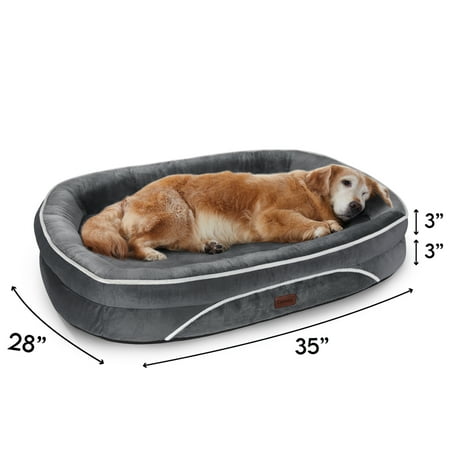 Ophanie Luxury Sofa Orthopedic Dog Bed For Large Dogs  Removable  Machine Washable Plush Cover  and Non-Slip Bottom with Four-Sided Bolster Cushion  Gray (35 x28 x6 )