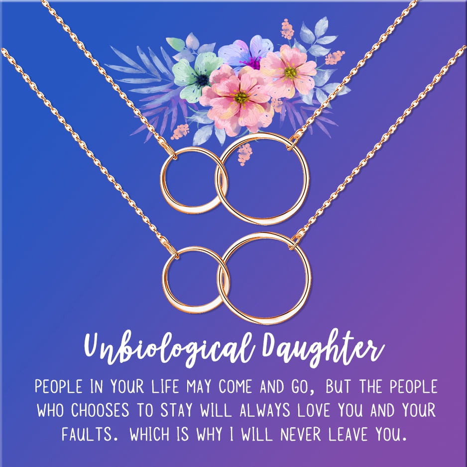 Anavia Unbiological Daughter Jewelry, Step Daughter Necklace Gift, Bonus Daughter Birthday Card Gift, Mother Daughter Set Necklace-[Two Rose Gold Infinity Double Ring, Blue-Purple Gift Card]