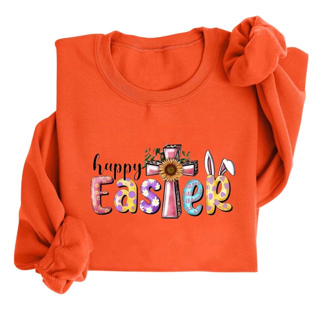 EGNMCR Easter T-Shirt Imprimé Graphique pour Femmes T-Shirts à Manches Courtes pour Femmes T-Shirts à Col Rond Easter Imprimé Manches Longues Chandails en Molleton T-Shirt pour Femmes