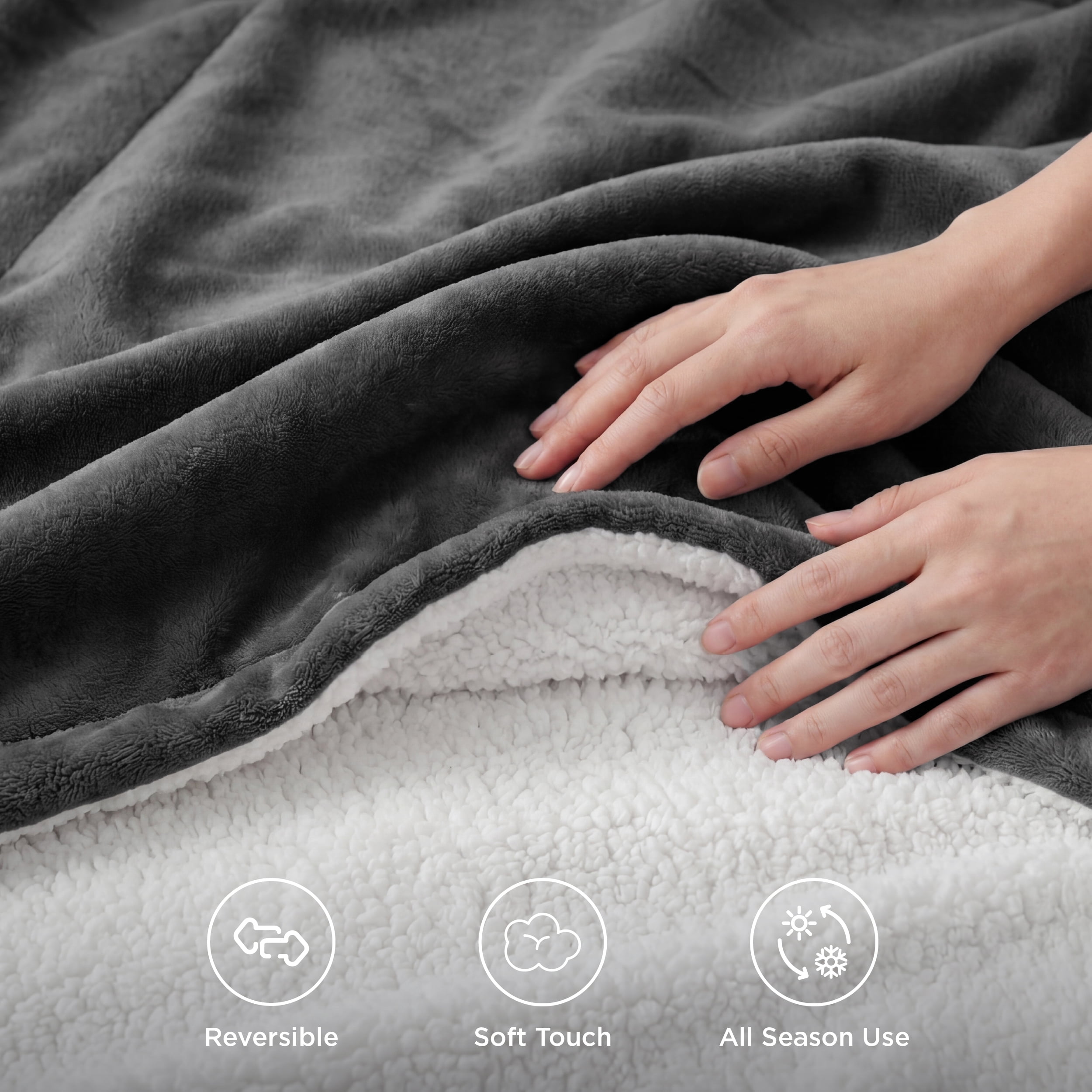 U by Bedsure GentleSoft Sherpa Fleece Blankets Queen Size for Bed - Thick and Warm Throw for Women and Men, Soft Fuzzy Plush Queen Blanket for Winter, Charcoal, 90x90 Inches