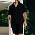 thumbnail image 2 of Stamzod Mens Summer Outfits Solid Color Short Sleeve Buttton Down Shirts and Shorts Mens 2 Piece Outfits Beach Vacation Clothes for Men Black S, 2 of 7