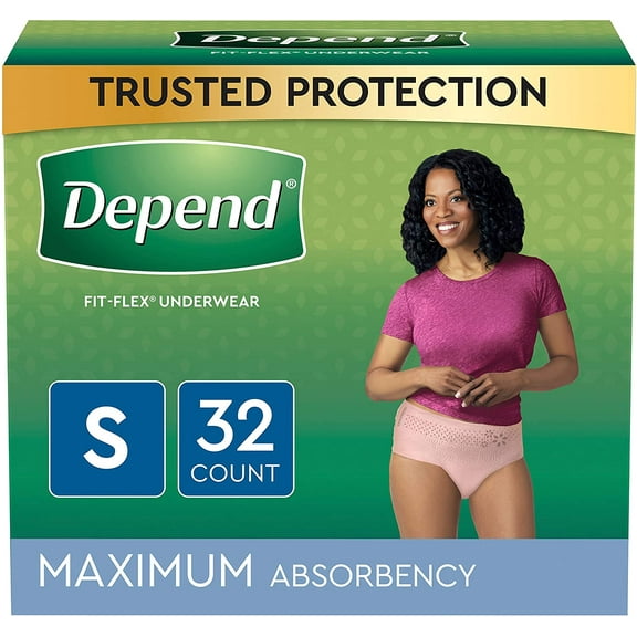 Depend Fit-Flex Adult Incontinence Underwear for Women, Disposable, Maximum Absorbency, Small, Blush, 32 Count