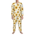 thumbnail image 3 of Susaid Sunflowers Print Men's Long Sleeve Pajama Set, Two-Piece Button-Down Loungewear PJs Set, Comfortable Sleepwear for Relaxation-X-Large, 3 of 7
