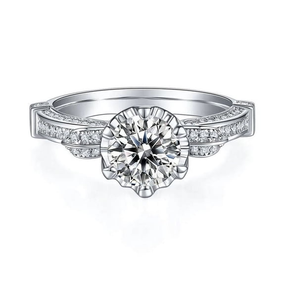 Edge Jewel 2 Ct VVS1/D Round Cut Lab-Created Simulated Diamond Ring, 14K White Gold Plated Solitaire Multi-Stone Engagement Ring for Women