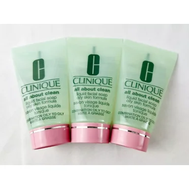 Pack of 3 Clinique All About Clean Liquid Facial Cleanser Soap, Oily Skin Formula, 1 oz/30 ml Each Travel Size, Total 3 oz/90 ml