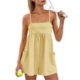 thumbnail image 2 of HKYNLAG Women Casual Strappy Romper Summer Spaghetti Strap Jumpsuits Sleeveless One Piece Overalls with Pockets Yellow M, 2 of 6