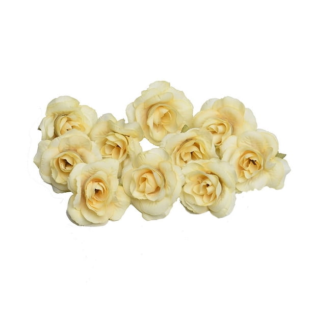 Nvzi 20 piezas de cabezas de flores de rosas artificiales, cabezas de flores de rosas artificiales de seda de 1,5 "-Amarillo