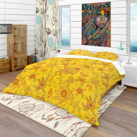 Designart 'Colorful Botanic Texture' Bohemian & Eclectic Duvet Cover Set