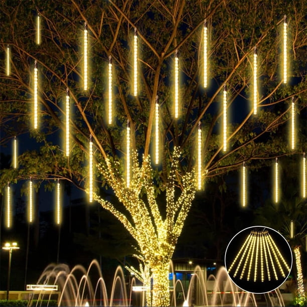 Luces de Lluvia de Meteoritos, 30cm, 10 Tubos 240 Luces LED de Carámbano Impermeable, Luces de Lluvia Que Caen, para Decoración de Árbol, Aleros, Techo, Patio, Jardín (Blanco Cál