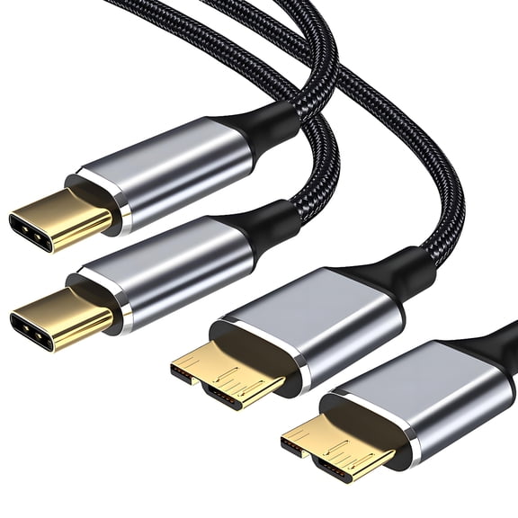 ROFAY 6FT USB-C to Micro B 3.0 Cable, 2-Pack High-Speed External Hard Drive Cord for SSD/HDD, Compatible with WD, Seagate, MacBook Pro & Samsung Galaxy - Black