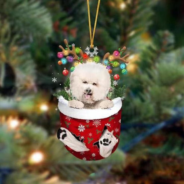 Fiudx Adornos Navideños Divertidos con Forma de Perro, Adorables Diseños de Gorro y Calcetín, Material Plástico Duradero, Adornos Festivos para El Árbol, Versátiles Opciones para Colgar, Decoración N