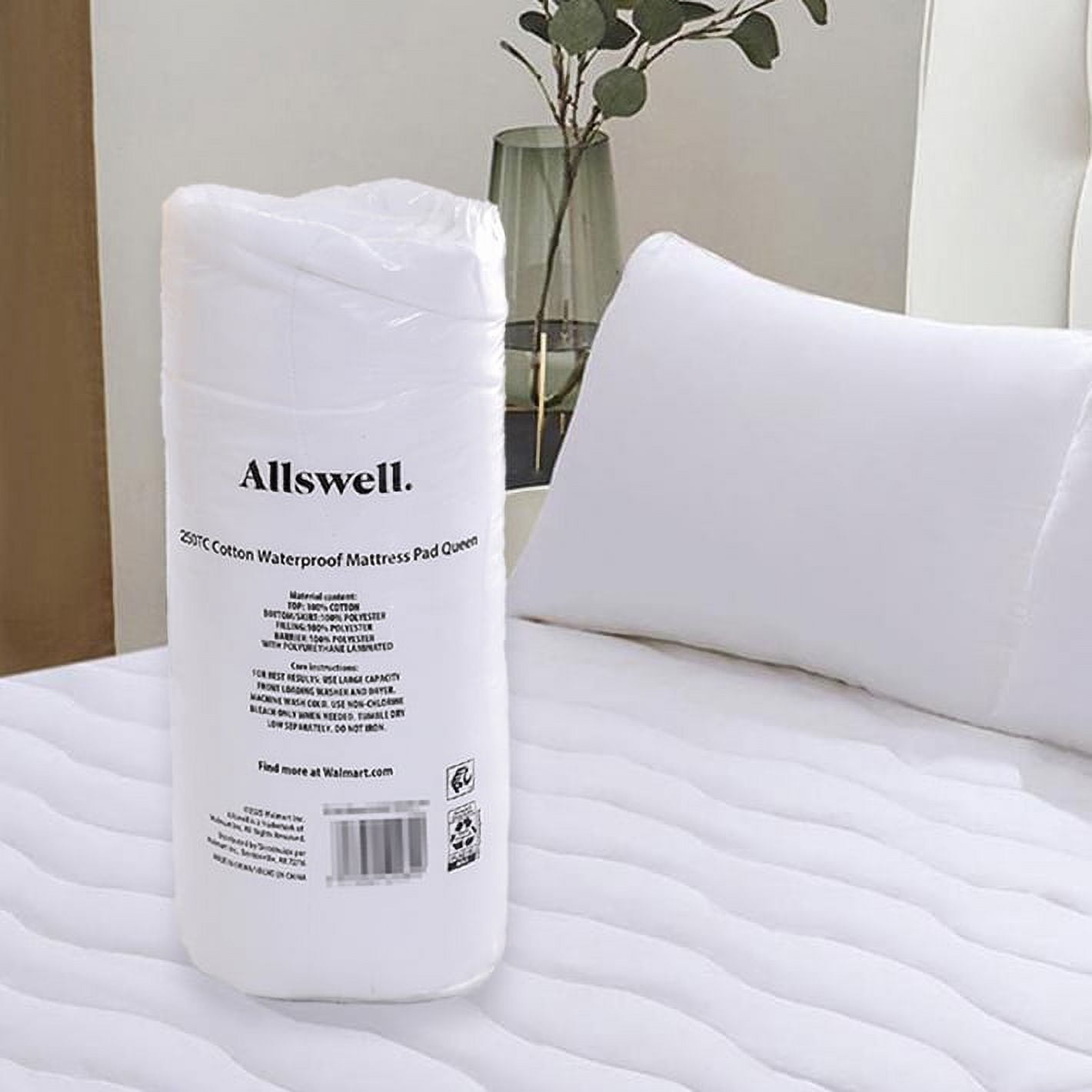 Allswell 250 Thread Count Waterproof Cotton Mattress Pad, Full 54 in x 75 in