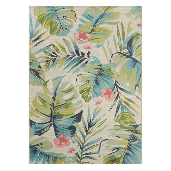 Tapis d'extérieur tissé tropical Better Homes & Gardens, 7 pi x 10 pi, polypropylène/polyester, multicolore, 7' x 10', fade resistant