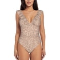 thumbnail image 2 of Yiaed Beige Sparkling Glitter Print Women's Ruffled One Piece Swimsuit V Neck Swimwear Slimming Monokini for Woman-Small, 2 of 8