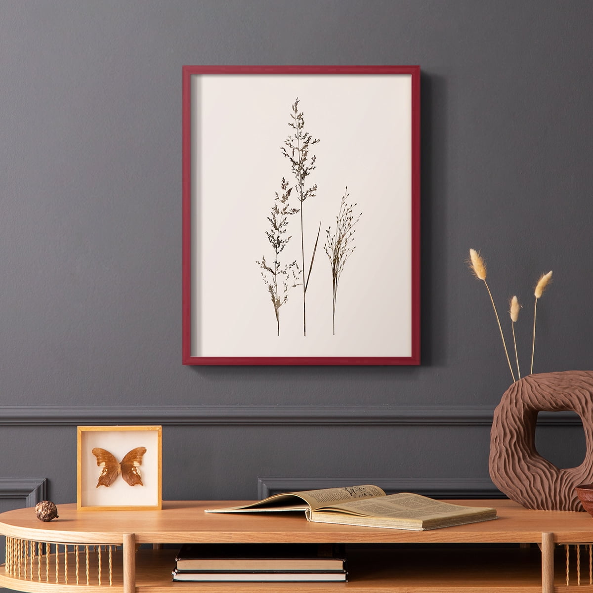 Delicate Stems I Framed Print in Red Solid Wood Framed Print No Nail Hanging