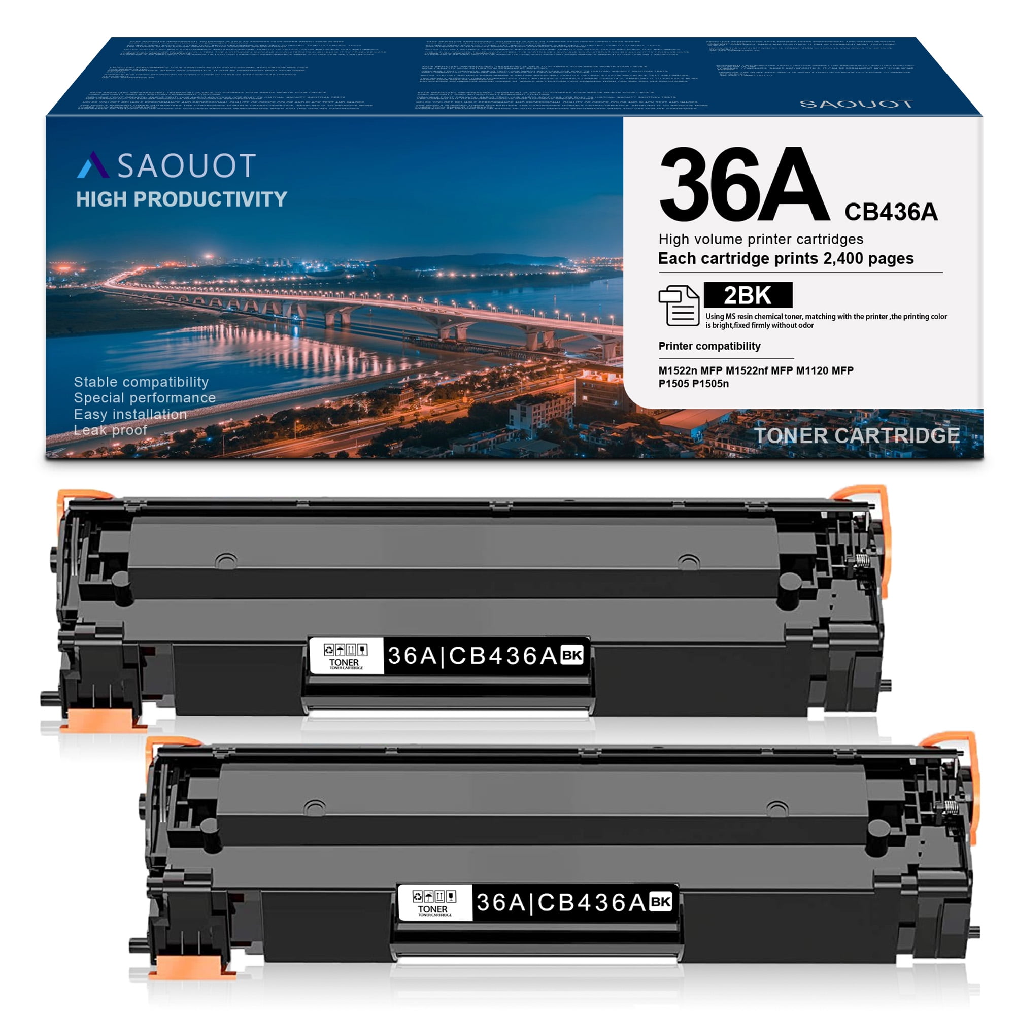 36A CB436A Toner Cartridge 2-Pack Replacement For HP M1522n M1120 P1505 ...