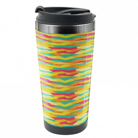 

Geometric Travel Mug Funky Tiles Steel Thermal Cup 16 oz by Ambesonne