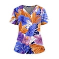 thumbnail image 2 of Iaqnaocc Hawaiian Scrub Tops Women Funny Maple Leaf Print Nurse Uniforms Trendy V Neck Side Slits Scrub Shirt Holiday Short Sleeve Medical Workwear with Pockets Blue 5XL, 2 of 4