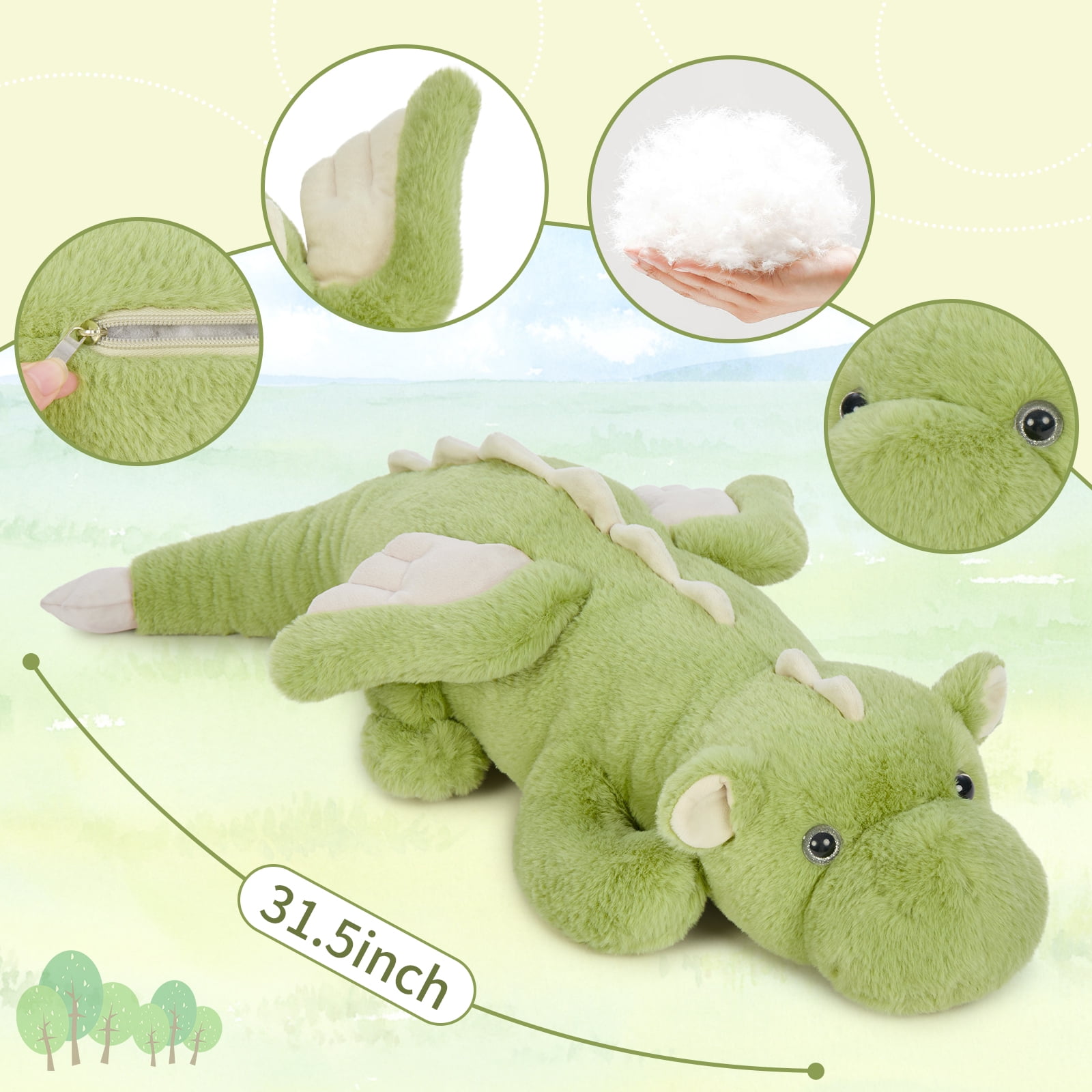 MorisMos 31.5'' Dragon Stuffed Animal Glow in The Dark Large Soft Dragon Plush Pillow