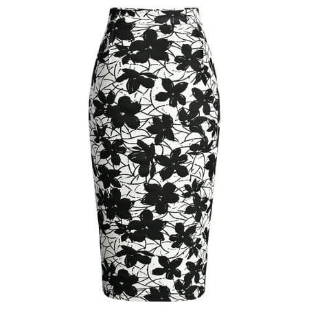 MIUSOL Women's Business Casual Black and White Flower Split Bodycon (Best Shoes To Wear With Red Dress)