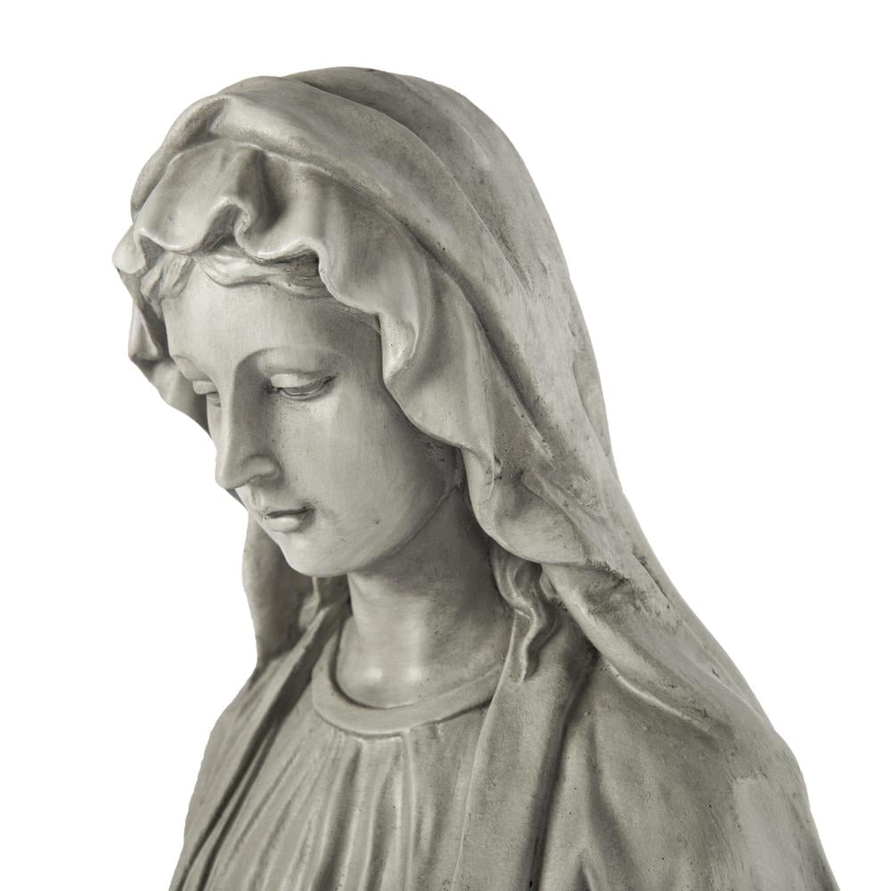 LuxenHome Virgin Mary Statue Outdoor, 30'' Gray Religious Blessed Mother Garden Statue, Indoor Outdoor Sculptures for Living Room, Yard, Patio, Front Porch Decor