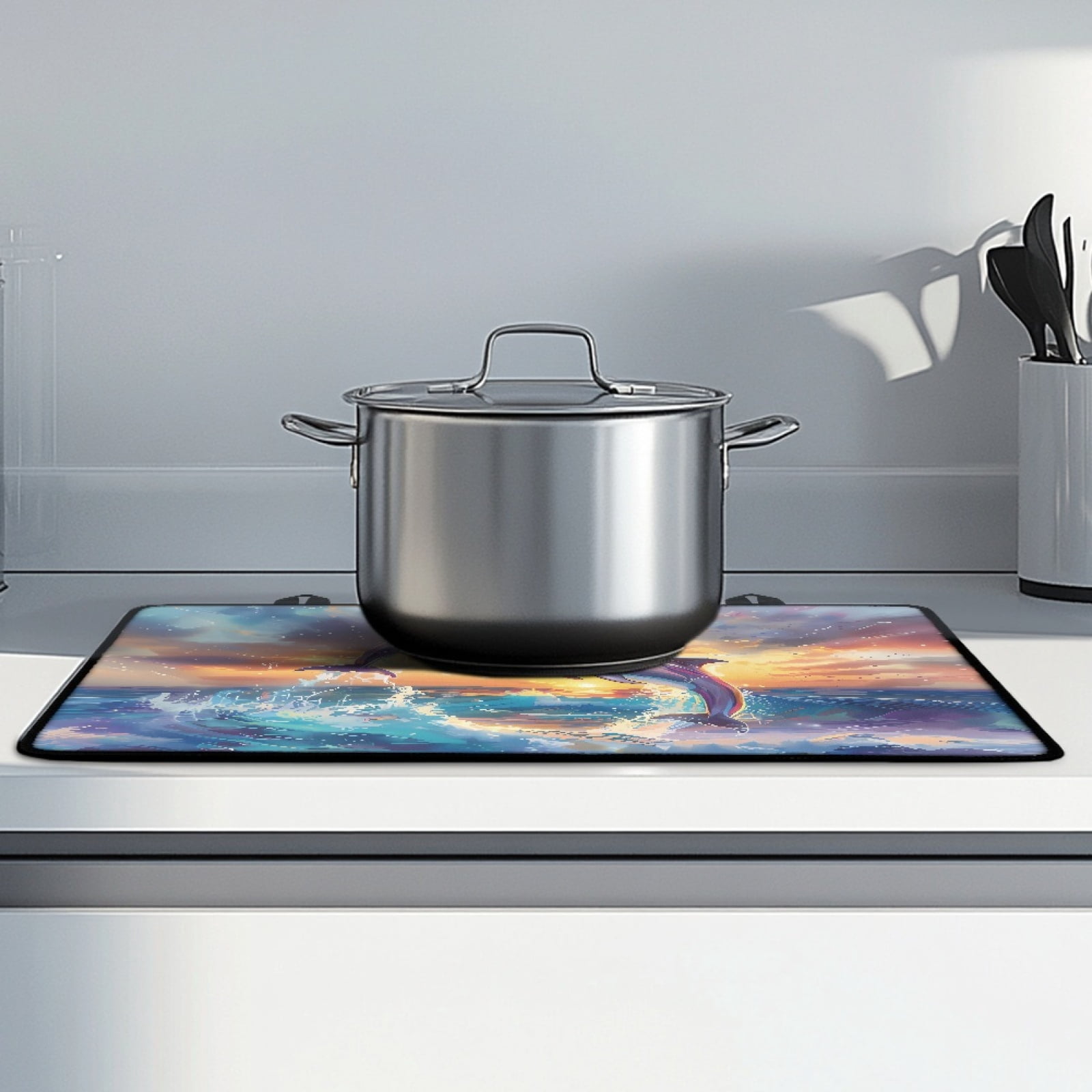 Renewold Stove Cover for Cooktop, Electric Stovetop Protector Cover Non-skid Induction Electric Stove Burner Cover Multipurpose Mat Easy to Clean, Dolphin Sea